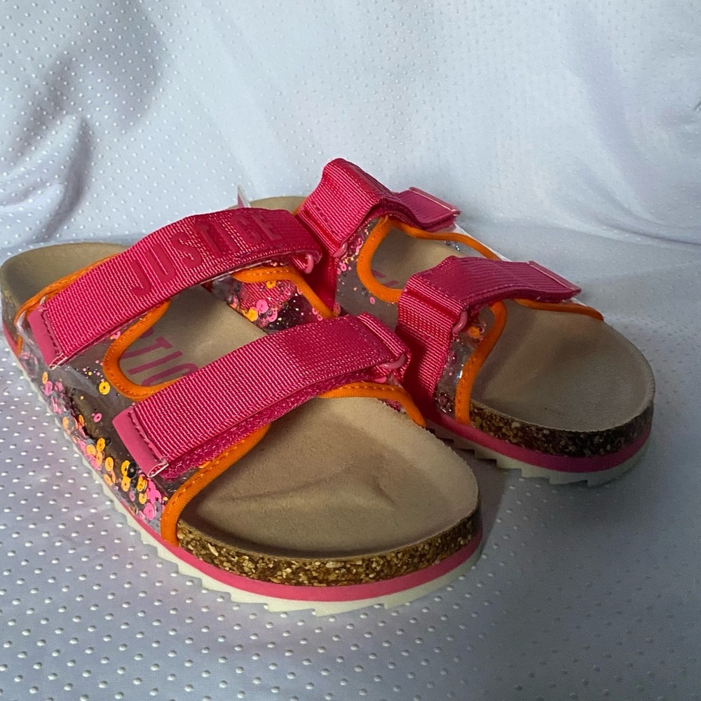 Justice Shoes Sandale Girl Size 4 Pink Open Toe Slip On/Off New